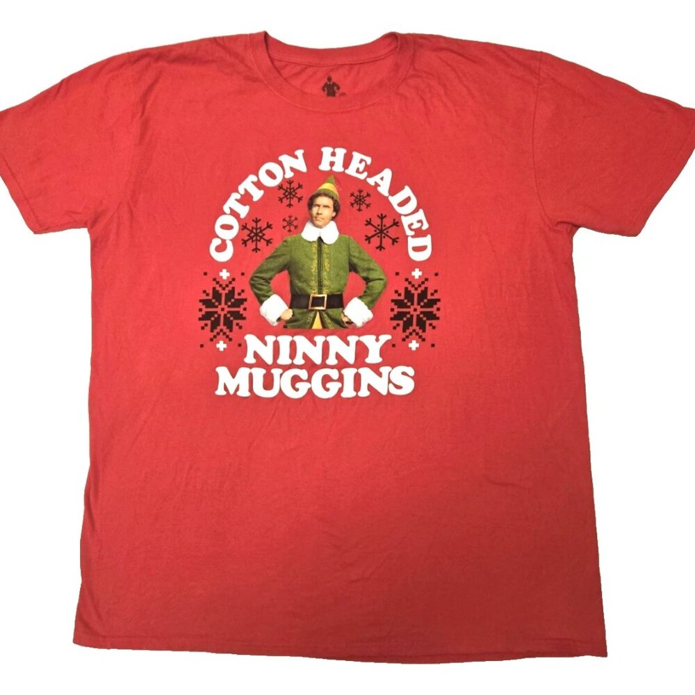 Men's Elf Movie "Cotton Headed Ninny Muggins" Red XL T-shirt.